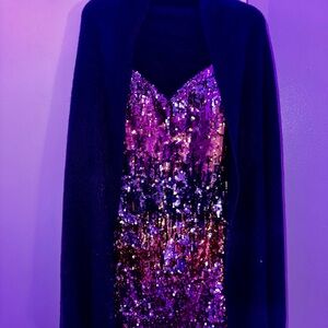 Sequin Dress with Black Shawl